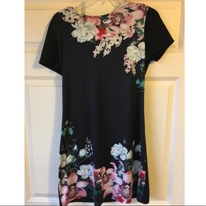 Black floral print dress short sleeve casual